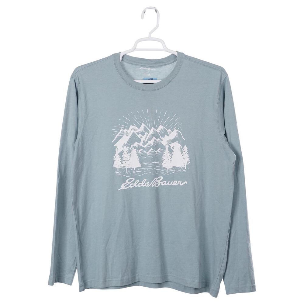NWT Eddie Bauer T-Shirt Men L Blue Cotton Blend Graphic Tee Long Sleeve
